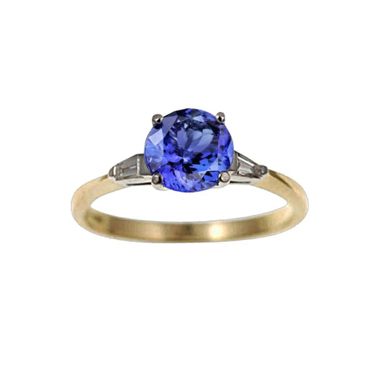 Bague Trois Pierres Tanzanite Et Baguette De 2.55 Carats 14K - HarryChadEnt.FR