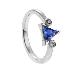 Bague Trois Pierres Trillion V Prong Ceylan Saphir 1.75 Carats Or