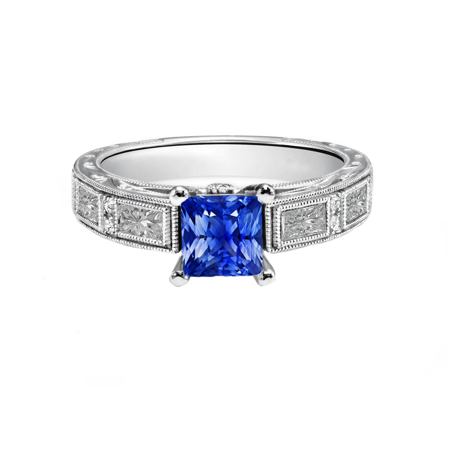 Bague Vintage Style Princesse Ceylan Saphir & Diamant 5.50 Carats - HarryChadEnt.FR