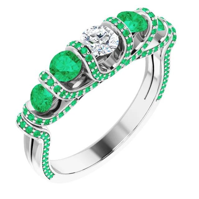 Bague Diamant 1.70 Carats Columbian Emerald Accented Femme Bijoux - HarryChadEnt.FR