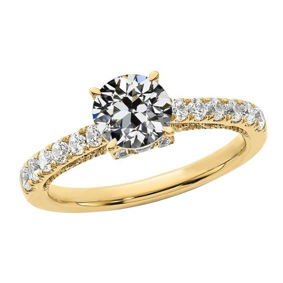 Bague en diamant rond taille ancienne mine sertie de bijoux en queue de poisson or jaune 3 carats - HarryChadEnt.FR