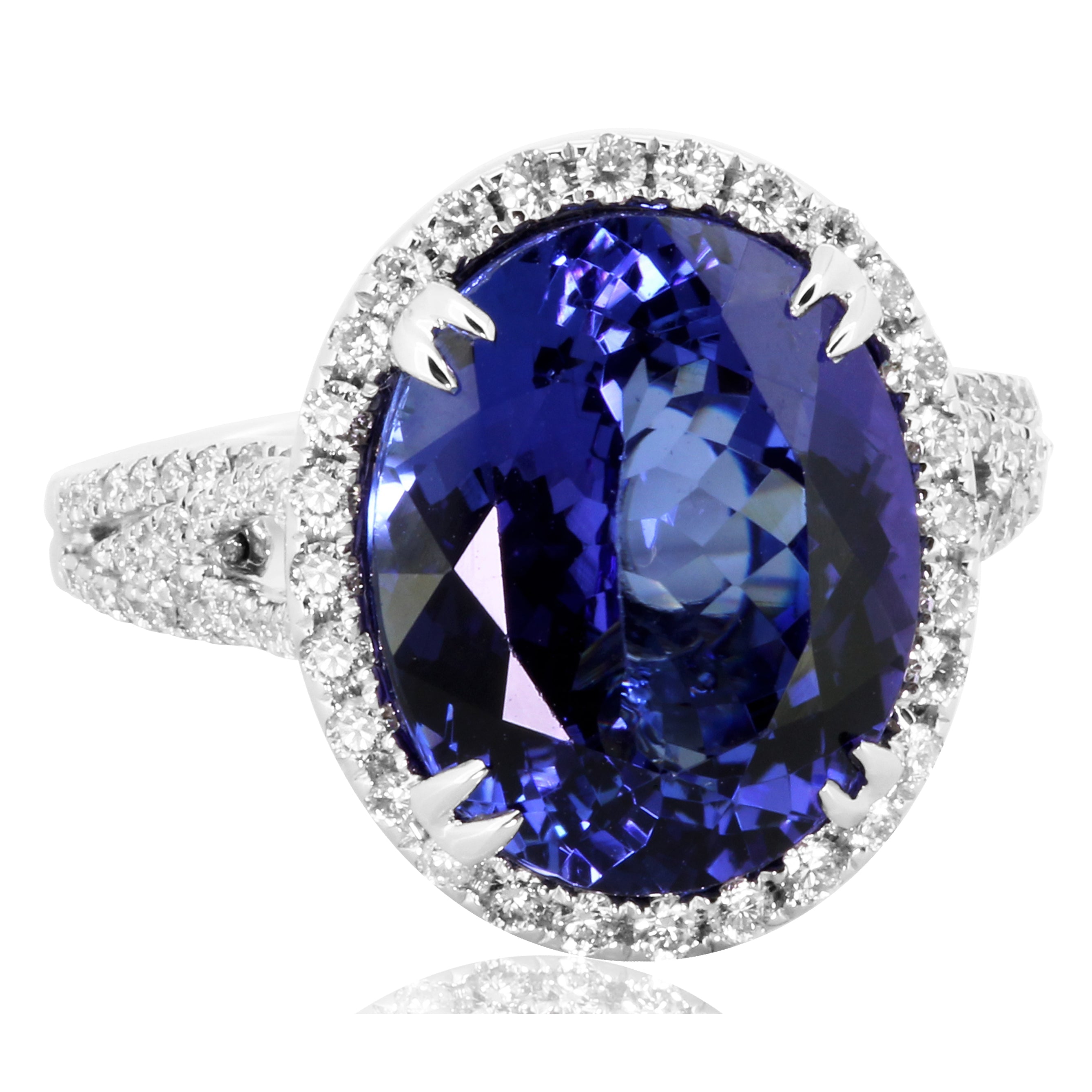 Bague Diamant Saphir Bleu 7 Carats Or Blanc 14K - HarryChadEnt.FR