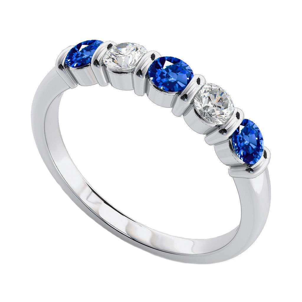 Bague à cinq pierres en saphir de Ceylan de 1.25 ct avec diamants en or 14 carats - HarryChadEnt.FR