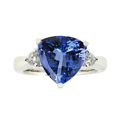 Bague à trois pierres en tanzanite et diamants 7 carats en or blanc 14K