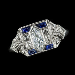 Bague ancienne mineure taille spéciale diamant princesse saphir bleu 3.75 carats