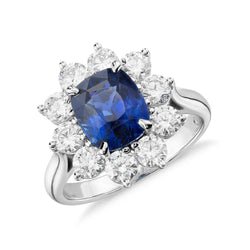 Bague anniversaire 3.50 ct avec saphir taille coussin et diamants Blanc