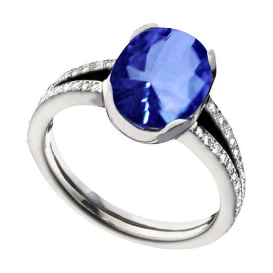 bague anniversaire 3.75 carats avec diamant rond ovale en saphir bleu de ceylan