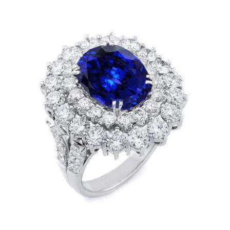 bague anniversaire de 9.75 ct avec saphir bleu du sri lanka et diamants en or blanc