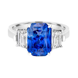 Bague anniversaire diamant émeraude 3 carats saphir bleu clair 3 pierres
