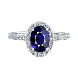Bague anniversaire diamant ovale halo Ceylon saphir 3.50 carats
