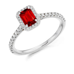 Bague anniversaire diamant rubis rouge taille émeraude 2.30 carats