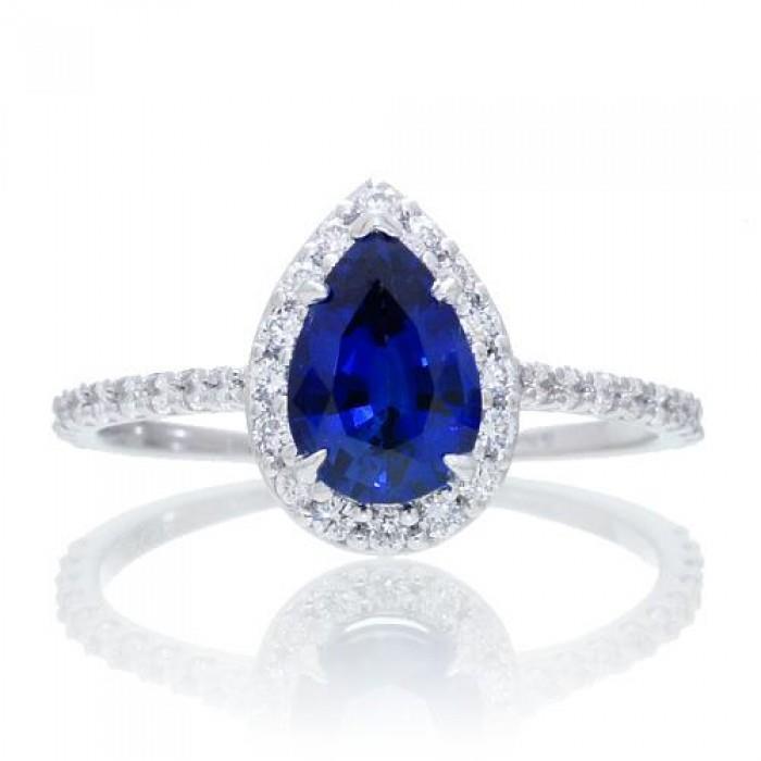 Bague anniversaire diamant saphir bleu Sri Lanka taille poire 2.88 carats - HarryChadEnt.FR