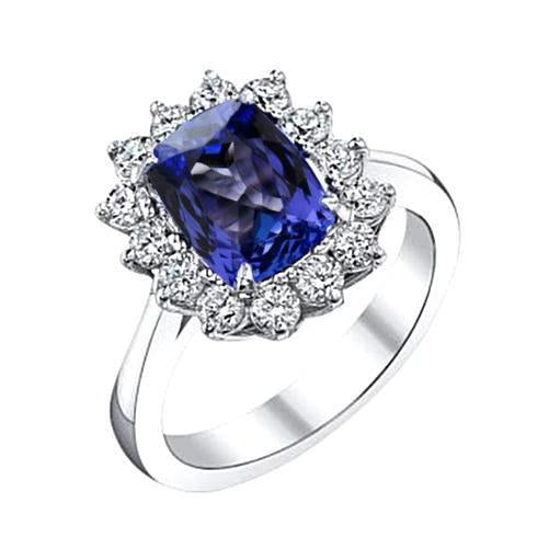 Bague anniversaire diamant tanzanite coussin étincelant de 4.30 carats - HarryChadEnt.FR