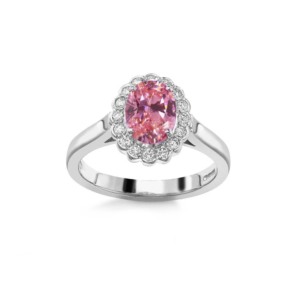Bague anniversaire en or avec saphir rose et diamants ronds de 2.50 ct - HarryChadEnt.FR