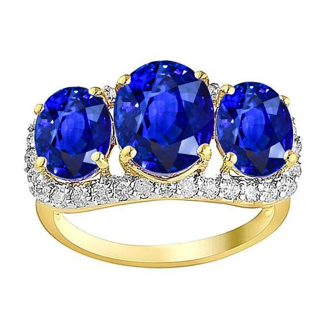 Bague anniversaire en or bicolore saphir de Ceylan et diamants ovales 6 carats - HarryChadEnt.FR
