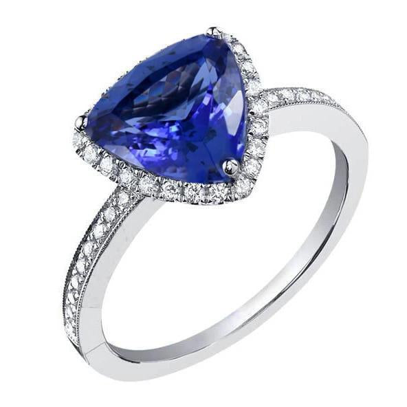Bague anniversaire en or blanc 14K trillion tanzanite et diamants 3.50 ct - HarryChadEnt.FR