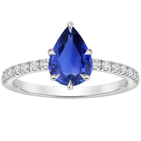 Bague anniversaire saphir bleu et diamants taille poire accentués 5 carats - HarryChadEnt.FR