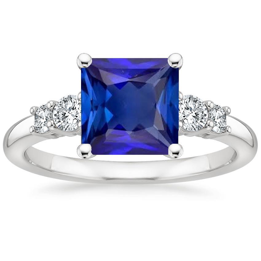 Bague anniversaire saphir bleu taille princesse cinq pierres 5.50 carats - HarryChadEnt.FR