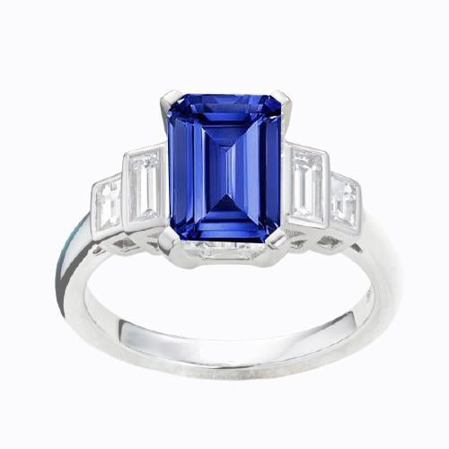 Bague anniversaire saphir diamant émeraude 2.50 carats dames or 14K - HarryChadEnt.FR