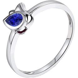 Bague anniversaire solitaire or blanc sertie lunette saphir bleu 1 carat