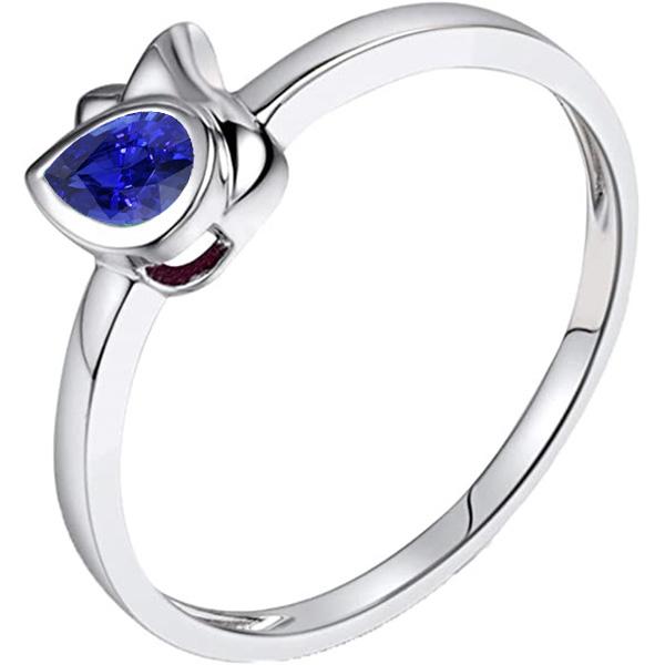 Bague anniversaire solitaire or blanc sertie lunette saphir bleu 1 carat - HarryChadEnt.FR