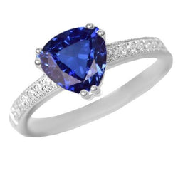 Bague avec diamants ronds en saphir de Ceylan et trillion de pierres précieuses 2.50 carats