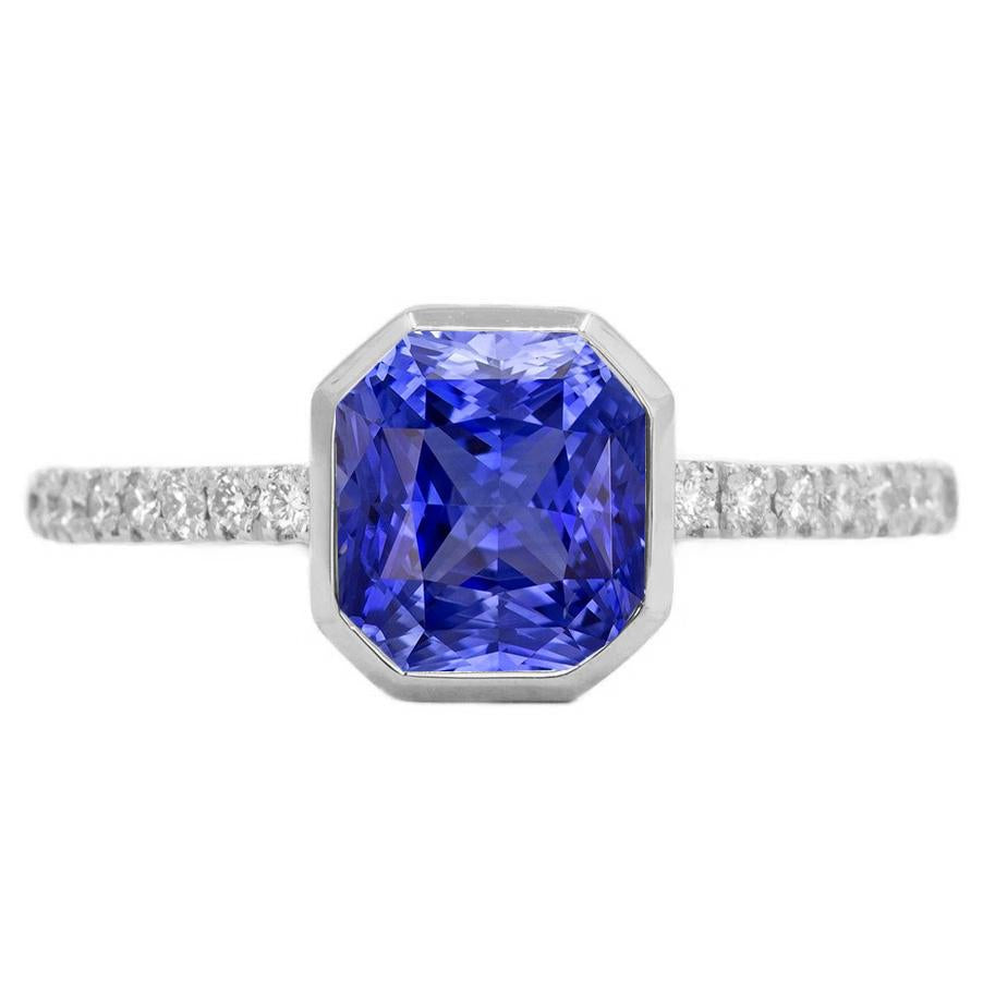 Bague avec diamants ronds et saphir de Ceylan sertie de 4 carats sertie d'accents - HarryChadEnt.FR