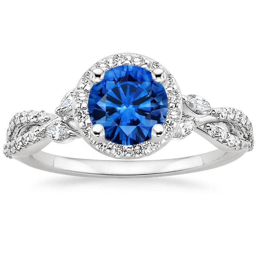 Bague avec diamants saphir de Ceylan ronds et taille marquise de 3.90 ct en or 14 carats - HarryChadEnt.FR