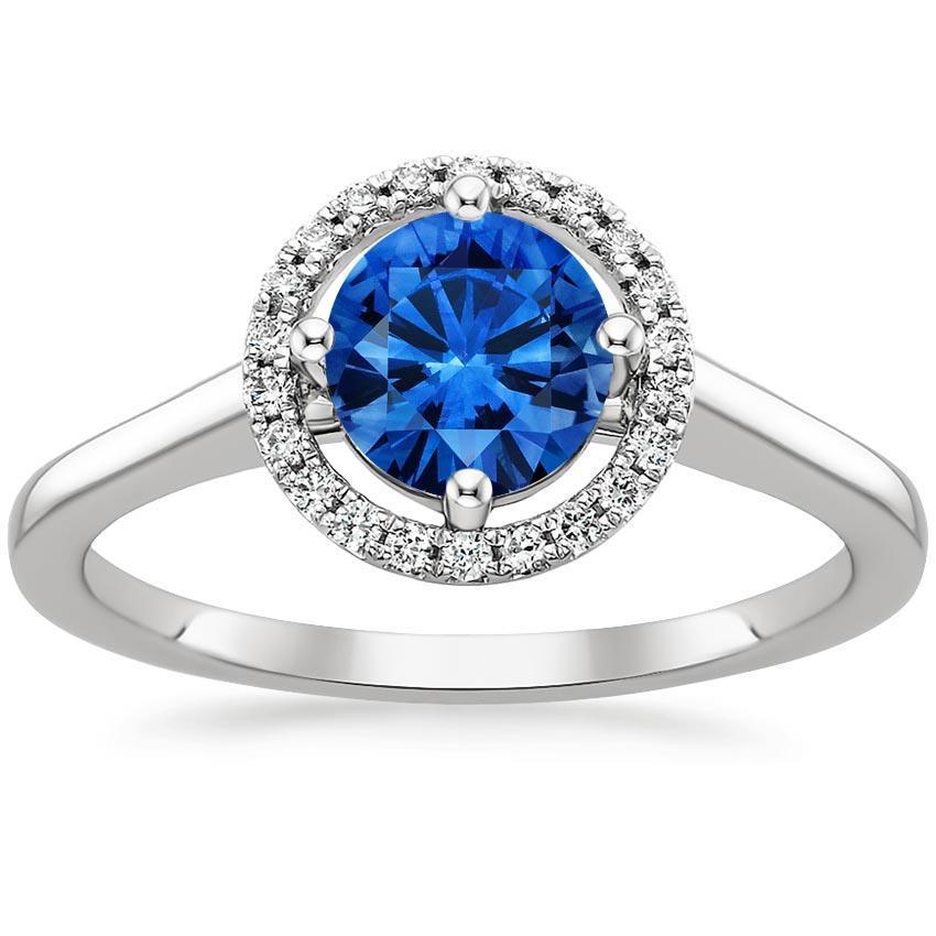 Bague avec diamants saphir du Sri Lanka de 2.90 ct sertie de quatre griffes en or blanc 14K - HarryChadEnt.FR