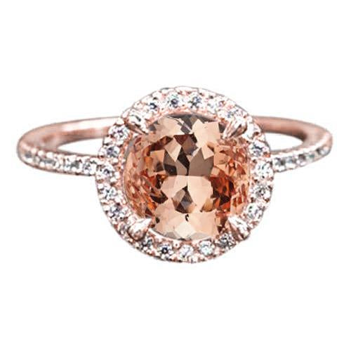 Bague avec halo de diamants Morganite de 10.10 cts en or rose 14 carats - HarryChadEnt.FR