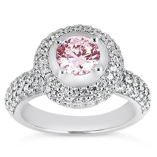 Bague avec halo rose rond de 3.21 ct en or blanc - HarryChadEnt.FR