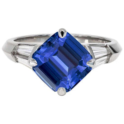 Bague avec pierres précieuses émeraude Ceylan Saphir 6 carats Baguette conique Diamant