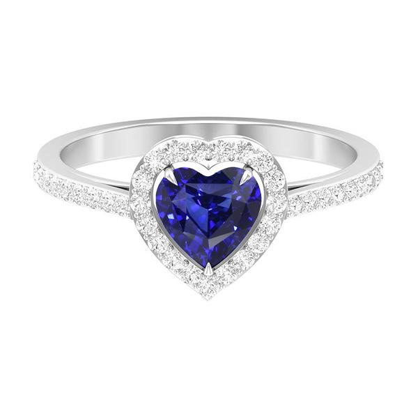 Bague coeur saphir bleu halo et serti de diamants 2.50 carats - HarryChadEnt.FR