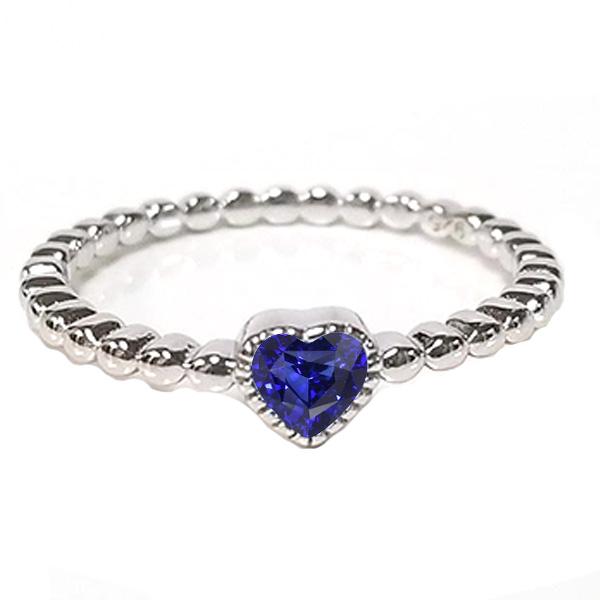 Bague coeur sertie de lunette solitaire saphir bleu 1 carat style perlé - HarryChadEnt.FR