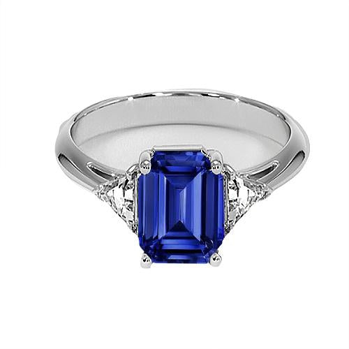 Bague dame trois pierres diamant et émeraude saphir du Sri Lanka 7 carats - HarryChadEnt.FR