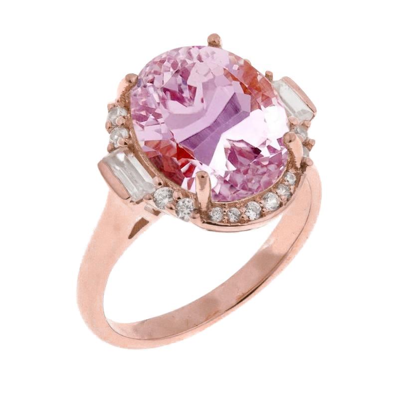 Bague d'anniversaire 26 carats sertie de griffes Kunzite et diamants en or rose - HarryChadEnt.FR