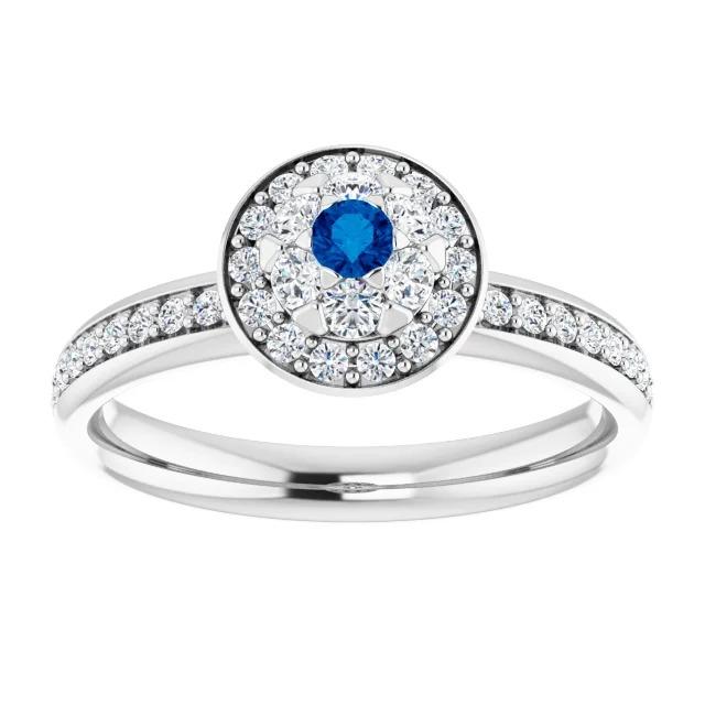 Bague d'anniversaire avec diamants ronds bleus de style halo 1.80 carats - HarryChadEnt.FR