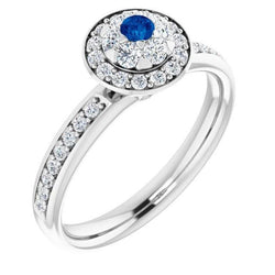 Bague d'anniversaire avec diamants ronds bleus de style halo 1.80 carats