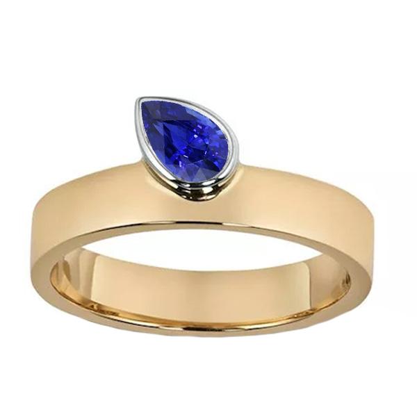Bague d'anniversaire avec saphir bleu poire et pierres précieuses en or bicolore 1 carat - HarryChadEnt.FR
