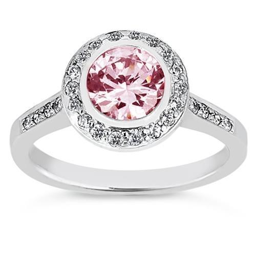 Bague d'anniversaire avec saphir rose et saphir rond de 3.40 ct en or blanc - HarryChadEnt.FR