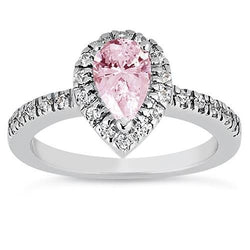 Bague d'anniversaire de mariage avec halo de poire rose de 2.46 ct. or 14 carats