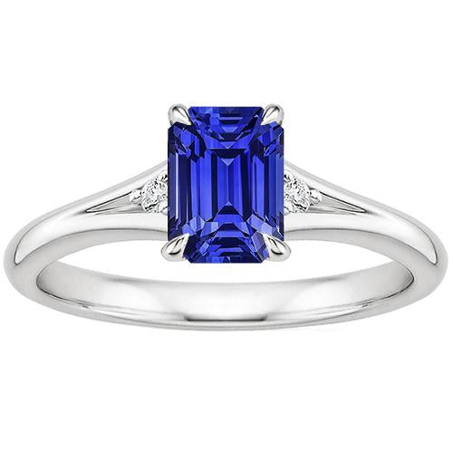 Bague de Fiançailles 3 Pierres Emeraude Ceylan Saphir & Diamant 3.25 Carats - HarryChadEnt.FR