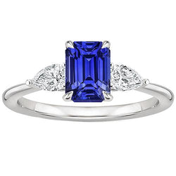 Bague de Fiançailles 3 Pierres Emeraude Ceylan Saphir & Diamant 3.50 Carats