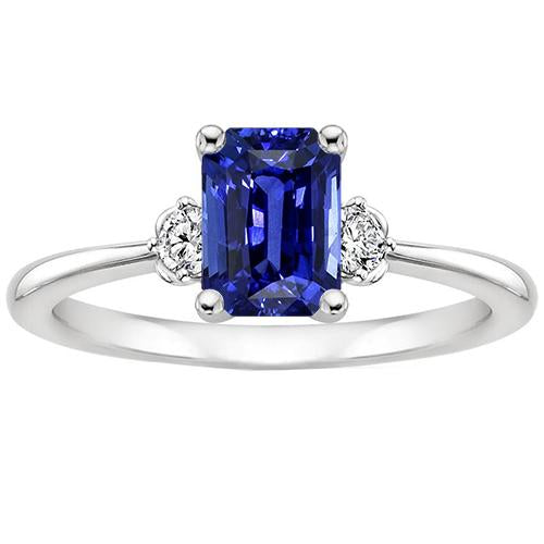 Bague de Fiançailles 3 Pierres Radiant Saphir Ceylan & Diamant 3.50 Carats - HarryChadEnt.FR