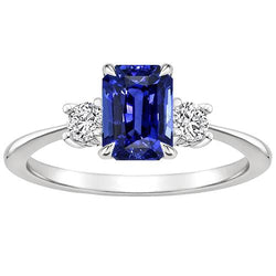 Bague de Fiançailles 3 Pierres Saphir Bleu Émeraude & Diamant 3.50 Carats