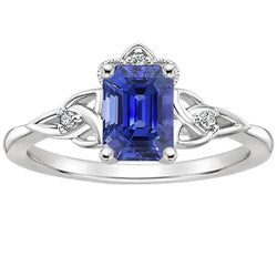 Bague de Fiançailles 4 Pierres Saphir Bleu Émeraude & Diamant 3.25 Carats