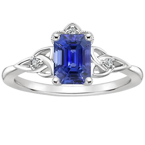 Bague de Fiançailles 4 Pierres Saphir Bleu Émeraude & Diamant 3.25 Carats - HarryChadEnt.FR