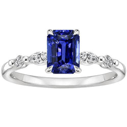 Bague de Fiançailles 5 Pierres Radiant Saphir Ceylan & Diamant 4 Carats