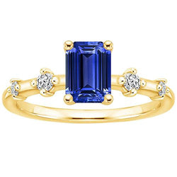 Bague de Fiançailles 5 Pierres Saphir Bleu Émeraude & Diamant 3.50 Carats