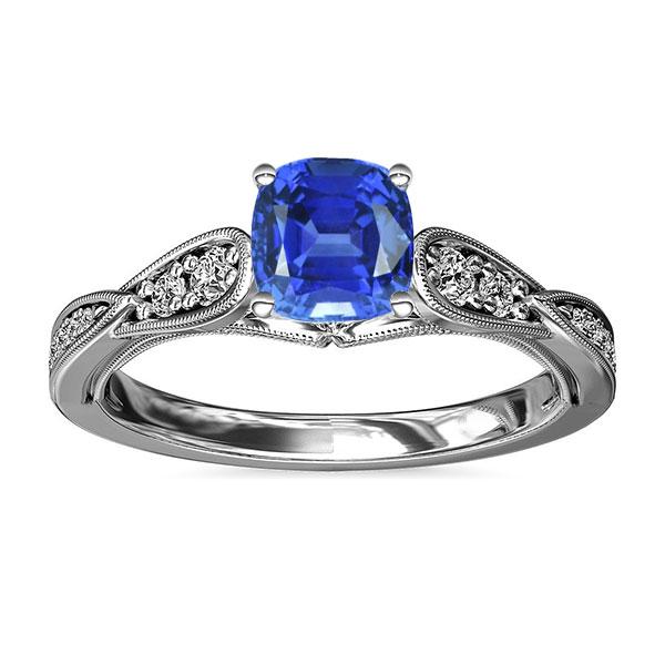 Bague de Fiançailles Diamant Coussin Saphir 2.50 Carats Style Vintage - HarryChadEnt.FR